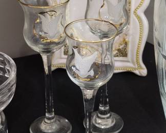 Crystal Votive Candle Holders with Dove and Gold Rim