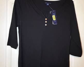 Westbound Petites Black 100% Cotton 3/4 Sleeve Henley Top