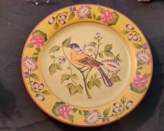 Hand-Painted Folk Art Bird and Floral Decorative Plate