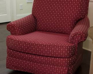 Traditional Red Damask Upholstered Armchair