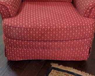 Traditional Red Damask Upholstered Armchair