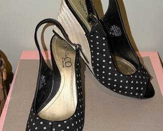 Nine & Co. by Nine West Polka Dot Slingback Wedge Heels