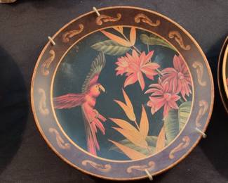 Decorative Parrot and Floral Plates by Raymond Waites