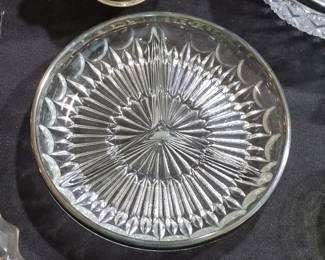 Vintage Leonard Italy Crystal Divided Dish with Silver Rim