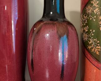 Hosley Potteries Vintage Art Ceramic Vase Drip Glaze Red and Black