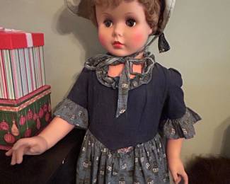 Vintage Composition Doll with Blue Dress