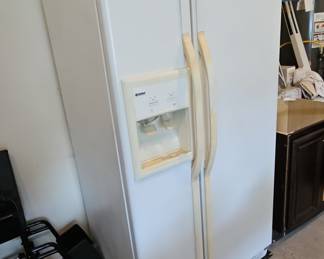 White Kenmore Side-by-Side Refrigerator with Ice and Water Dispenser