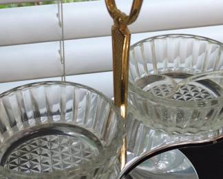 Vintage Kromex Condiment Caddy with Glass Bowls and Spoons
