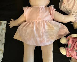 Vintage Cloth Body Doll with Pink Gingham Dress