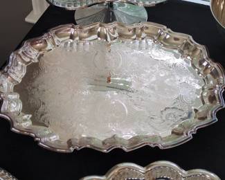 Ornate Silver Plated Serving Tray with Embossed Acanthus Leaves