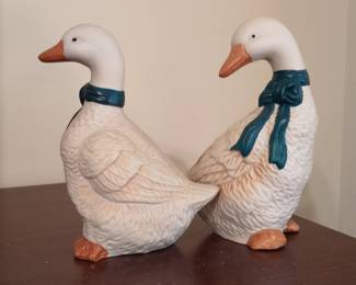 Pair of Ceramic Geese with Teal Bows