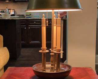 Brass Bouillotte Table Lamp with Green Shade