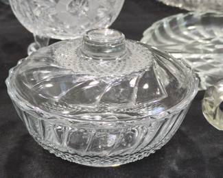 Indiana Glass Princess Clear Diamond Cut Pattern Covered Candy Dish