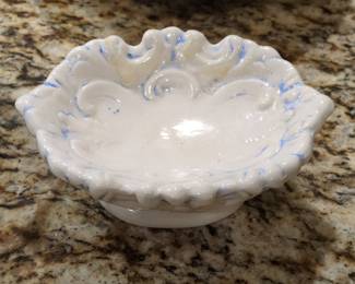 Vintage Blue and White Scalloped Ceramic Dish