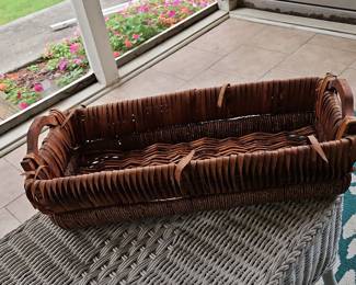 Woven Wicker and Wood Planter Basket with Handles