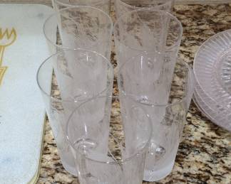 Set of Seven Etched Glass Tumblers