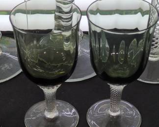 Sasaki Coronation Smoke Green Wine Glasses with Twisted Stems