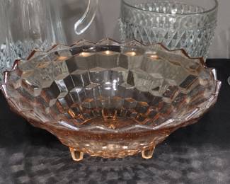 Pink Depression Glass Cubist Footed Bowl