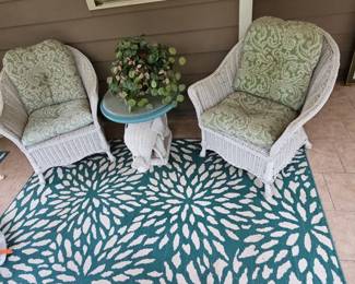 White Wicker Patio Chairs with Green Floral Cushions