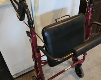 Red Rollator Walker with Seat and Brakes