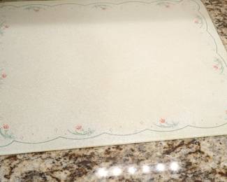 Vintage Vance Industries Glass Cutting Board with Kitchenware Graphics