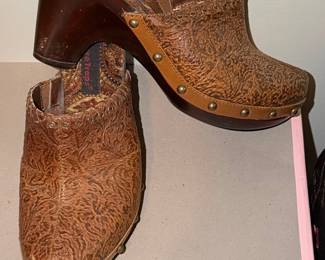 BareTraps Women's Embossed Leather Clog Mule Shoes
