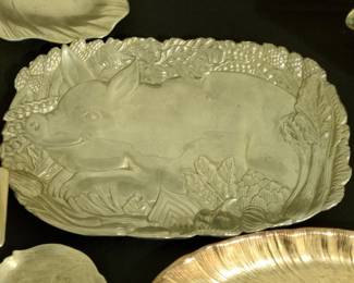 Fitz and Floyd Pewter Pig and Harvest Motif Serving Platter