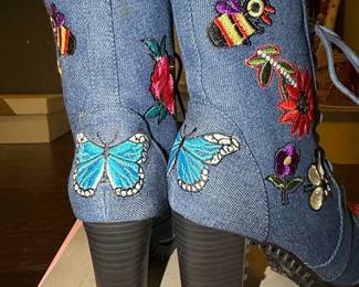 Penny Loves Kenny "Frank" Embroidered Denim Platform Boots