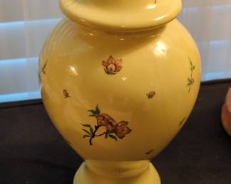 Yellow Ceramic Urn with Floral Motif