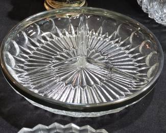 Vintage Leonard Italy Crystal Divided Dish with Silver Rim