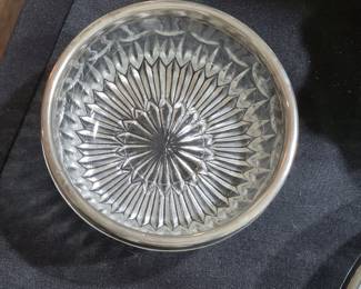 Vintage Leonard Italy Cut Crystal Bowl with Silver Plated Rim