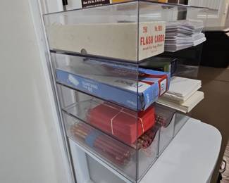 Clear Acrylic 3-Drawer Organizer with Office Supplies
