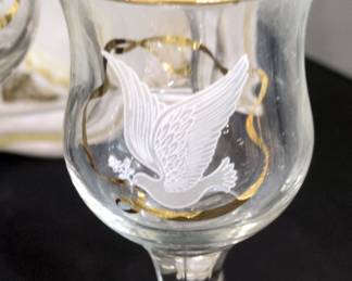 Crystal Votive Candle Holders with Dove and Gold Rim