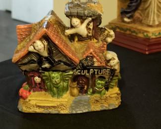 Haunted House Village Sculpture with Ghosts and Gargoyles