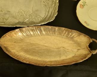 Vintage Gold Leaf Shaped Serving Tray with Handle