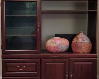 Cherry Finish Media Console with Glass Door Cabinet
