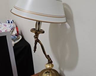 Brass Table Lamp with White and Gold Trim Shade