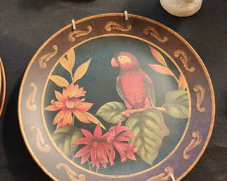 Decorative Parrot and Floral Plates by Raymond Waites
