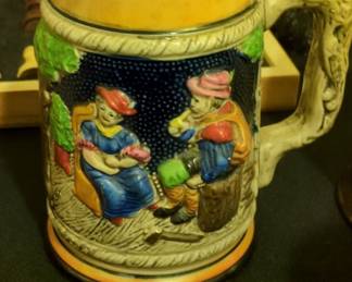 Vintage Japanese Ceramic Beer Stein with Figural Scene