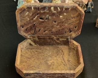 Carved Soapstone Trinket Box - Floral Design