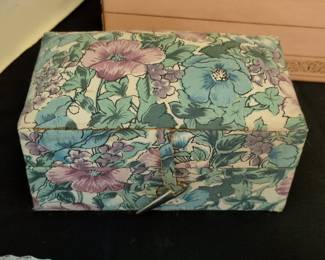 Vintage Floral Fabric Sewing Box with Clasp