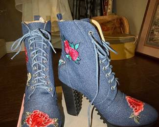 Penny Loves Kenny "Frank" Embroidered Denim Platform Boots