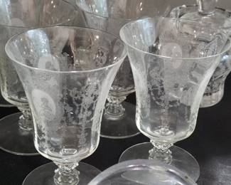 Heisey Minuet Etched Wine/ Water Glasses