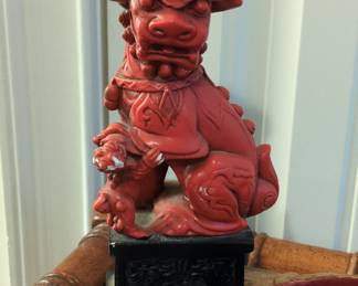 Red Chalkware Foo Dog Statue