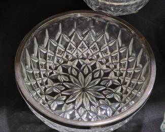 Cut Crystal Bowl with Silver Rim