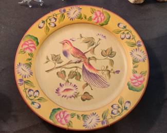 Hand-Painted Folk Art Bird and Floral Decorative Plate