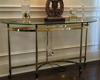 LaBarge Style Brass and Glass Demi-Lune Console Table