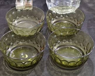 Set of Four Hazel Atlas Eldorado Green Glass Footed Bowls