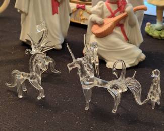 Set of Three Blown Glass Mythical Creatures: Unicorn, Dragon, and Swan