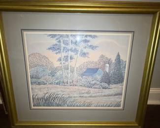 Framed Landscape Print of a Barn and Silo